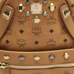 Pre Owned MCM Cognac Visetos Coated Canvas Small Studded Dual Stark Backpack