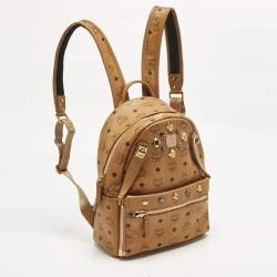 Pre Owned MCM Cognac Visetos Coated Canvas Small Studded Dual Stark Backpack