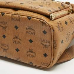 Pre Owned MCM Cognac Visetos Coated Canvas Small Studded Dual Stark Backpack