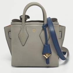 Pre Owned MCM Blue/Grey Leather Mini Milla Tote