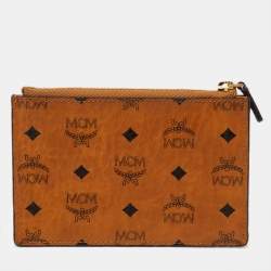 Pre Owned MCM Tan Visetos Coated Canvas Zip Coin Purse