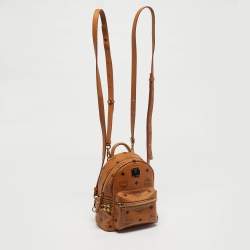Pre Owned MCM Cognac Visetos Coated Canvas and Leather Mini Stark Studs Backpack