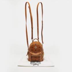 Pre Owned MCM Cognac Visetos Coated Canvas and Leather Mini Stark Studs Backpack