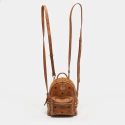 Pre Owned MCM Cognac Visetos Coated Canvas and Leather Mini Stark Studs Backpack