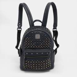 Pre Owned MCM Navy Blue Leather Diamond Studs Stark Backpack