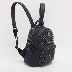 Pre Owned MCM Navy Blue Leather Diamond Studs Stark Backpack