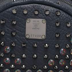 Pre Owned MCM Navy Blue Leather Diamond Studs Stark Backpack