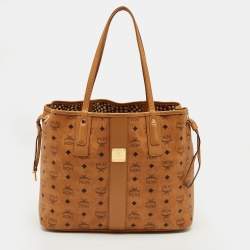 Pre Owned MCM Tan Visetos Coated Canvas and Fabric Liz Reversible Tote