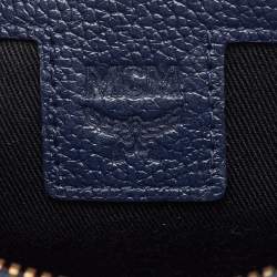Pre Owned MCM Tan/Navy Blue Leather and Visetos Coated Canvas Small Klassik Crossbody Bag