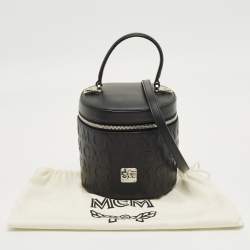 Pre Owned MCM Black Logo Embossed Leather Cylinder Bag