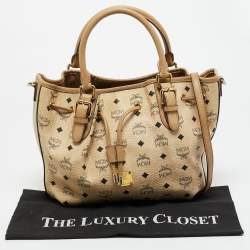 Pre Owned MCM Beige Visetos Coated Canvas Drawstring Tote