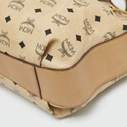 Pre Owned MCM Beige Visetos Coated Canvas Drawstring Tote