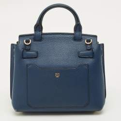 Pre Owned MCM Milla Flap Two Tone Blue Leather Top Handle Bag