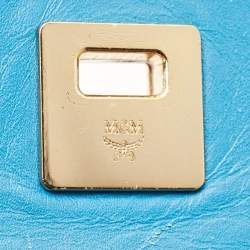 Pre Owned MCM Milla Flap Two Tone Blue Leather Top Handle Bag