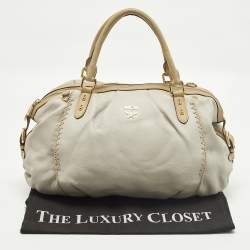 مملوكة مسبقًا MCM Whipstitched Detail Grey Leather Satchel