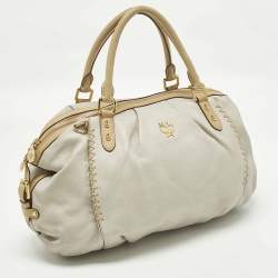 مملوكة مسبقًا MCM Whipstitched Detail Grey Leather Satchel