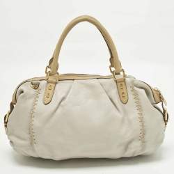 مملوكة مسبقًا MCM Whipstitched Detail Grey Leather Satchel