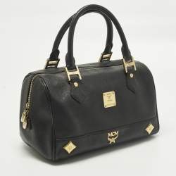 Pre Owned حقيبة إم سي إم ساتشل جلد أسود بسحاب صغيرة