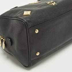 Pre Owned حقيبة إم سي إم ساتشل جلد أسود بسحاب صغيرة