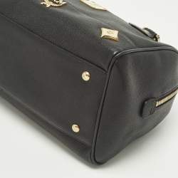 Pre Owned حقيبة إم سي إم ساتشل جلد أسود بسحاب صغيرة