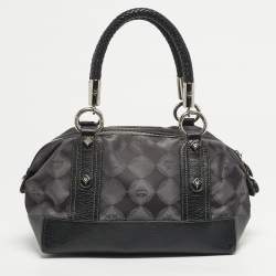 Pre Owned MCM Black Logo Diamond Print Fabric and Leather Boston Bag