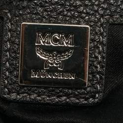 Pre Owned MCM Black Logo Diamond Print Fabric and Leather Boston Bag