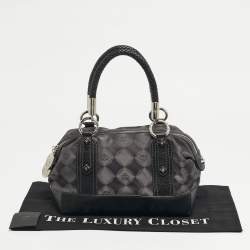 Pre Owned MCM Black Logo Diamond Print Fabric and Leather Boston Bag