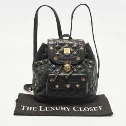 مملوكة مسبقًا حقيبة ظهر إم سي إم برباط جلد مبطن أسود مرصعة