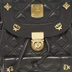 مملوكة مسبقًا حقيبة ظهر إم سي إم برباط جلد مبطن أسود مرصعة