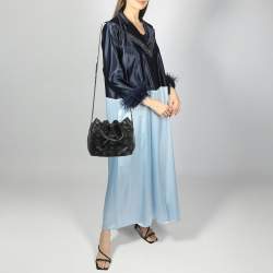 Pre Owned حقيبة باكت إم سي إم سوداء قماش فيزيتوس مقوى وجلد دانتيل