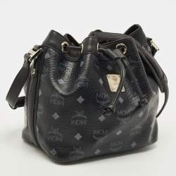 Pre Owned حقيبة باكت إم سي إم سوداء قماش فيزيتوس مقوى وجلد دانتيل