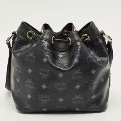 Pre Owned حقيبة باكت إم سي إم سوداء قماش فيزيتوس مقوى وجلد دانتيل