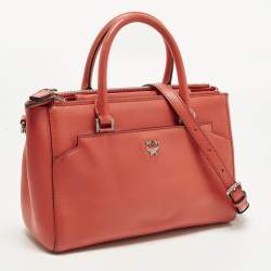 مملوكة مسبقًا MCM Elda Coral Orange Leather Tote