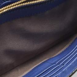 مملوكة مسبقًا MCM Studded Blue Croc Embossed Leather Shoulder Bag