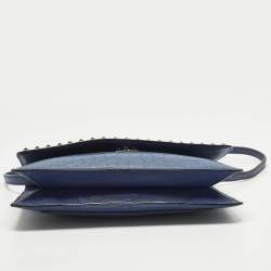 مملوكة مسبقًا MCM Studded Blue Croc Embossed Leather Shoulder Bag