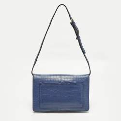 مملوكة مسبقًا MCM Studded Blue Croc Embossed Leather Shoulder Bag