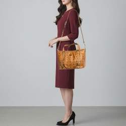 مملوكة مسبقًا MCM Pleated Cognac Coated Canvas and Leather Tote
