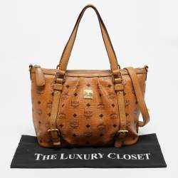 مملوكة مسبقًا MCM Pleated Cognac Coated Canvas and Leather Tote
