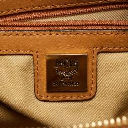 مملوكة مسبقًا MCM Pleated Cognac Coated Canvas and Leather Tote
