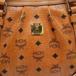 مملوكة مسبقًا MCM Pleated Cognac Coated Canvas and Leather Tote