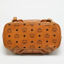 مملوكة مسبقًا MCM Pleated Cognac Coated Canvas and Leather Tote