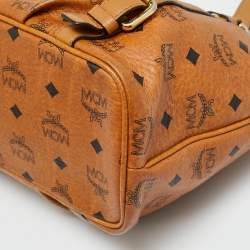 مملوكة مسبقًا MCM Pleated Cognac Coated Canvas and Leather Tote