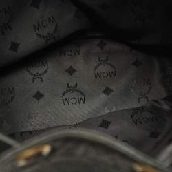 مملوكة مسبقًا MCM Black Logo Studded Leather Drawstring Bucket Bag