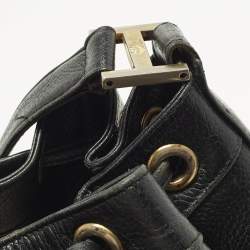 مملوكة مسبقًا MCM Black Logo Studded Leather Drawstring Bucket Bag