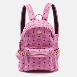 مملوكة مسبقًا MCM Stark Small-Medium Pink Visetos Coated Canvas Side Studs Backpack