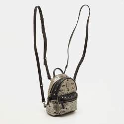 Pre Owned حقيبة ظهر إم سي إم صغيرة مرصعة جلد أسود/رمادي ستارك