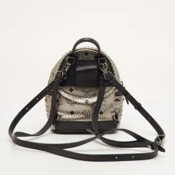 Pre Owned حقيبة ظهر إم سي إم صغيرة مرصعة جلد أسود/رمادي ستارك
