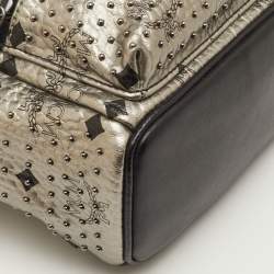 Pre Owned حقيبة ظهر إم سي إم صغيرة مرصعة جلد أسود/رمادي ستارك