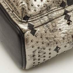 Pre Owned حقيبة ظهر إم سي إم صغيرة مرصعة جلد أسود/رمادي ستارك