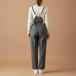 Pre Owned حقيبة ظهر إم سي إم صغيرة مرصعة جلد أسود/رمادي ستارك